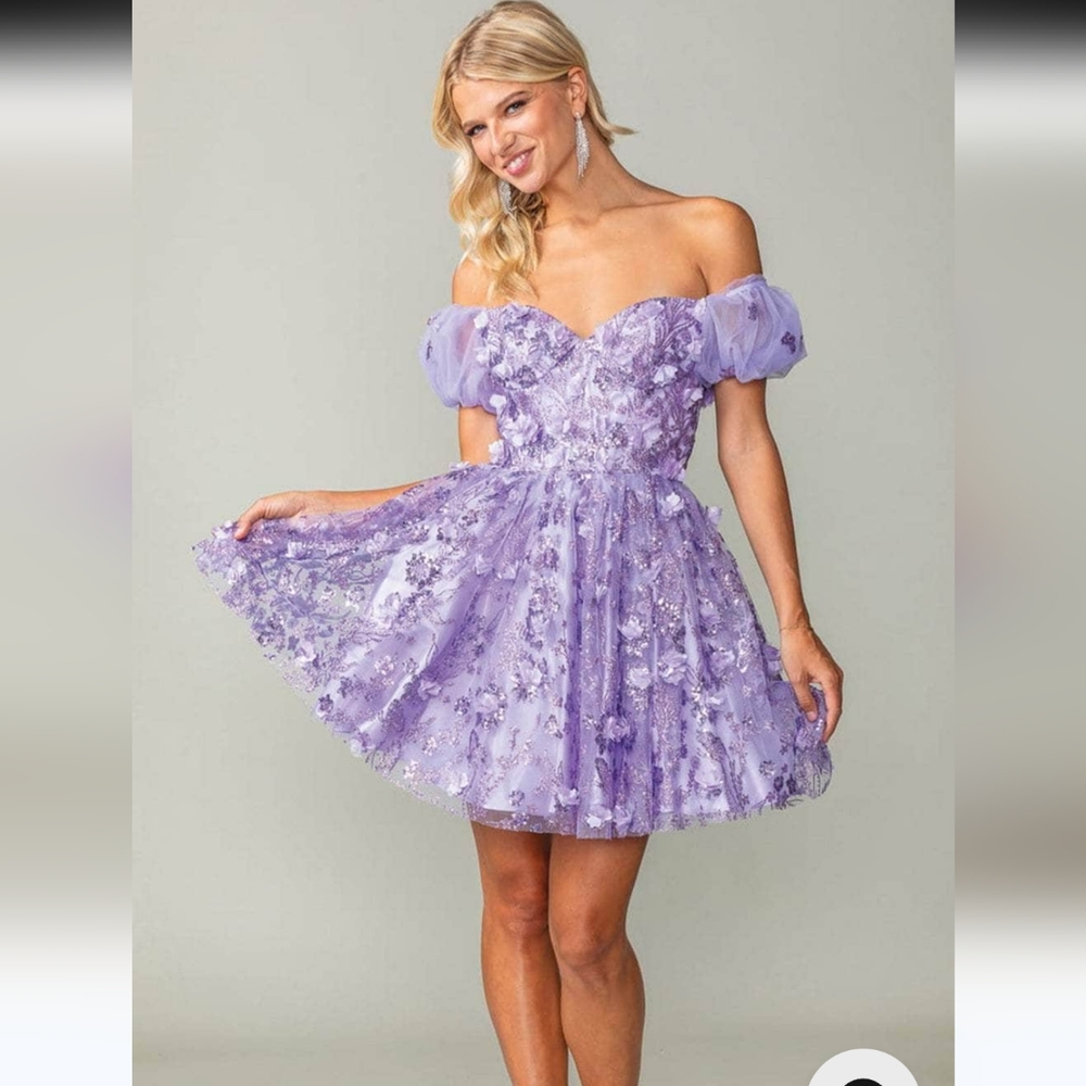 Dancing Queen 3355 - Glitter Off Shoulder Cocktail Dress SIZE XS LILAC